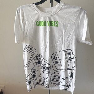 Boys L (14/16) Gaming Controllers Graphic Tee - White with Green Text